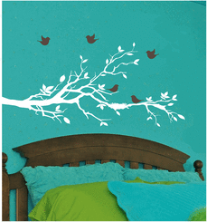 Birds with Nest in Tree Branch Vinyl Wall Decal