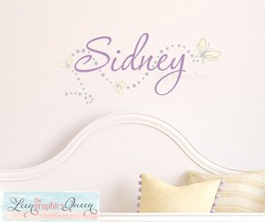 Butterfly Name Wall Decal Sidney purple nursery decor
