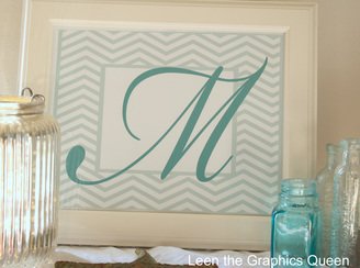 Chevron with Fancy Script Monogram Paper Art Print