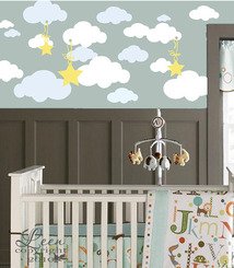 Clouds with Hanging Stars Vinyl Wall Decals Set