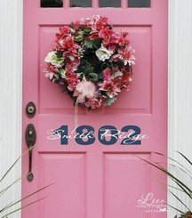 Custom Front Door Vinyl Lettering with House Number Wall Decal