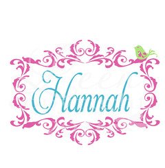 Fancy Frame Monogram Name Wall Decal with Bird