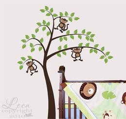 Cute Monkeys in a Large Tree Vinyl Wall Decal