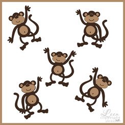 Five 11" tall Silly Monkeys Vinyl Wall Decal
