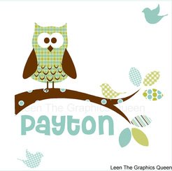 Owl Name Wall Decal Boy Owl on Branch