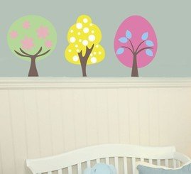 Three Colorful Whimsical Trees Vinyl Wall Decal