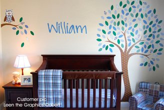 Tree Wall Decal with Boy Owl Wall Fabric Decal