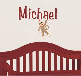Sock Monkey Name Monogram Wall Decal