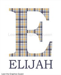 Wall Decal Blue Yellow Plaid Initial with Name