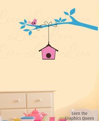 Tree Branch with Birdhouse and Bird Wall Decal