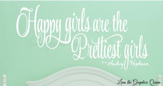 Happy Girls are the Prettiest Girls Quote Vinyl Wall Decal in hot pink