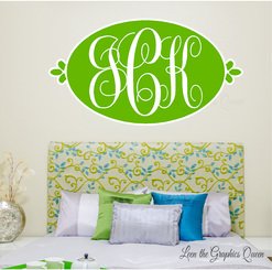 Wall Decal Monogram Oval Shape with Script Initials