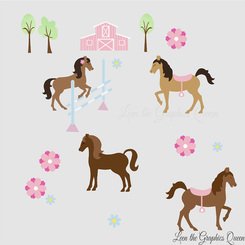 Pretty Horses Reusable Wall Decals for Girl Horse Room Nursery