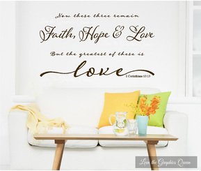 Wall Decal Religious Faith Hope Love The Greatest of These is Love - Wall Friendly Decor - 1 Corinthians 13 Bible Verse Wall Sticker Letters Dark Chocolate Brown