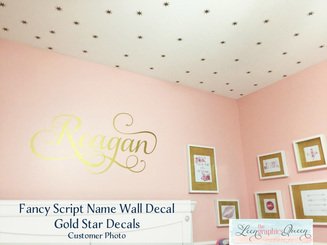 Script Name Wall Decal Fancy Swirl Font in gold metallic