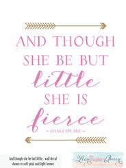 Though She Be But Little She is Fierce • Shakespeare Wall Decal with Trendy Arrows • Pink Gold Nursery Bedroom Decor
