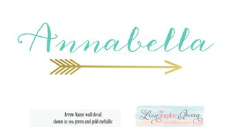 Name with Arrow Wall Decal • Trendy Script Monogram • Annabella • Aqua Gold Nursery Decor