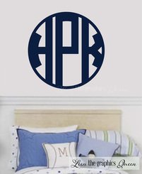 Circle Block Monogram • Personalized Name Wall Decal •  Dark Blue Navy Blue 