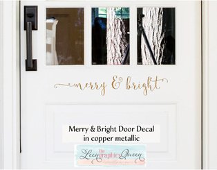Merry & Bright Holiday Door Decal copper