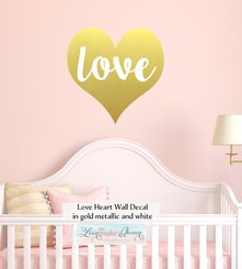 Love Heart Wall Decal baby girl room white gold metallic