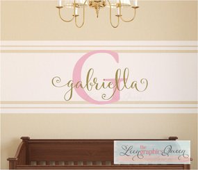 Name Wall Decal Script Lettering Large, pink and gold nursery decal