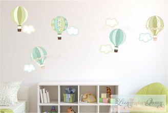 Hot Air Balloons Clouds Wall Decals, Blue Green Nursery Decor
