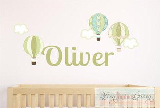 Name with Hot Air Balloons Wall Decals, Green Nursery, Oliver