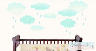 Clouds and Raindrops Wall Decals • Colorful Reusable Wall Stickers