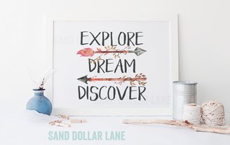Nursery Art with Arrow Explore Dream Discover Inspirational Saying Paper Print