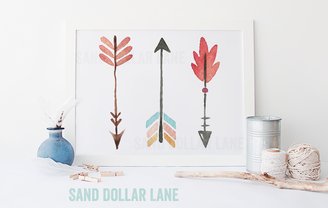 Nursery Art with Watercolor Arrows - Gender Neutral Color Combo Feather Arrow Paper Print