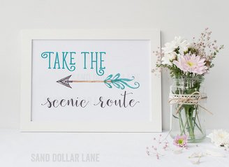 Nursery Art with Arrow Take The Scenic Route Inspirational Saying Paper Print 