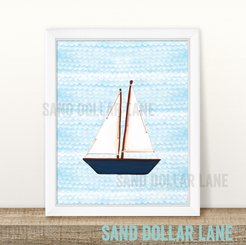 Little Sailors Boat with Anchor Paper Prints for Nautical Nursery