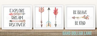 Nursery Art with Watercolor Arrows - Gender Neutral Color Combo Feather Arrow Paper Print