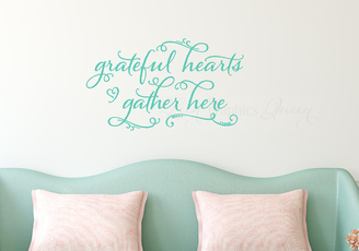 grateful hearts gather here
autumn fall decoration
thanksgiving decoration
mint aqua decal couch
