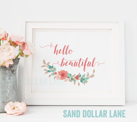 hello beautiful coral mint wall art paper print