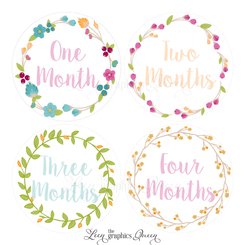 Baby Month Stickers Baby Girl Growth Decals Monthly Baby Stickers Baby Shirt Stickers Baby Shower Gift Colorful Floral Wreath Decals