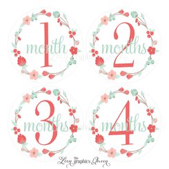 Baby Month Stickers Baby Girl Growth Decals Monthly Baby Stickers Baby Shirt Stickers Baby Shower Gift Coral Mint Floral Decals