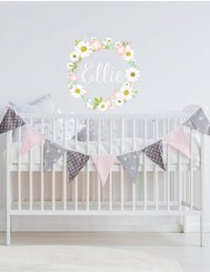 daisy and rose wreath monogram wall decal