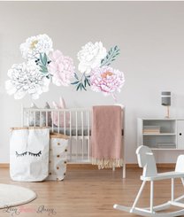 Floral Wall Decals - Pink White Peony Stickers